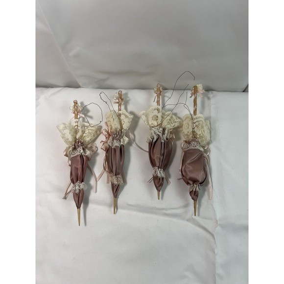 4 Vtg Miniature Satin Lace Parasol*Victorian Christmas Ornament or Baby Shower - Picture 4 of 4